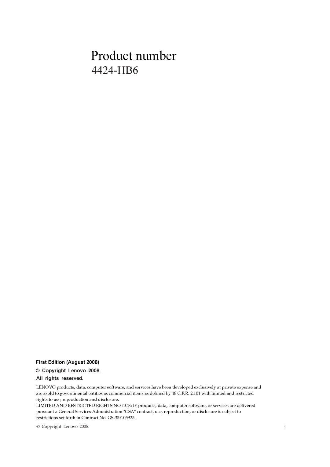 Lenovo 4424-HB6 manual Product number 