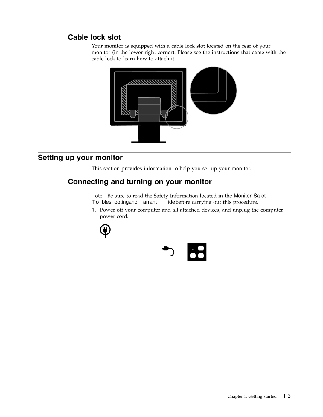 Lenovo 4428-AB1 manual Cable lock slot, Setting up your monitor, Connecting and turning on your monitor 