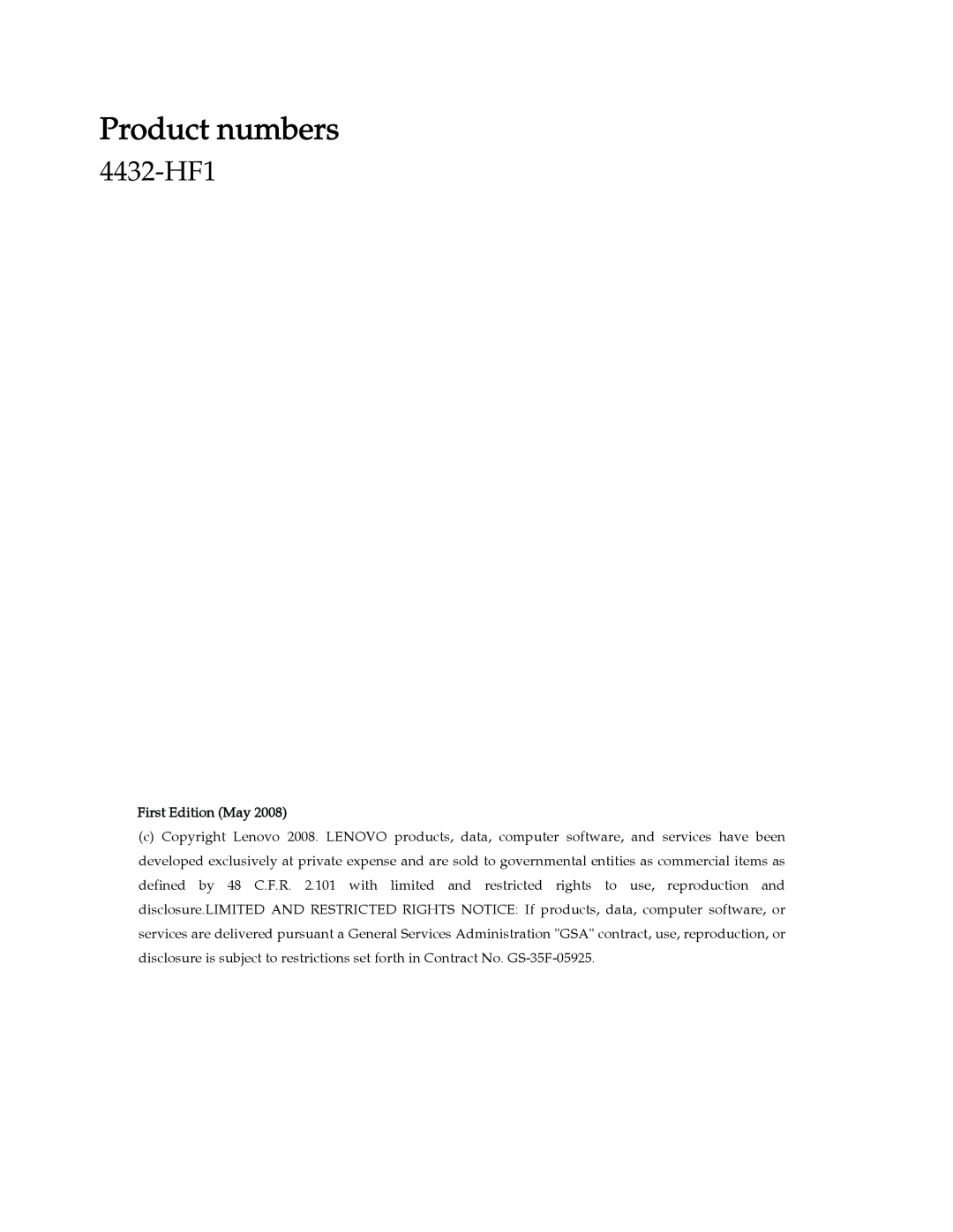 Lenovo 4432-HF1 manual Product numbers 