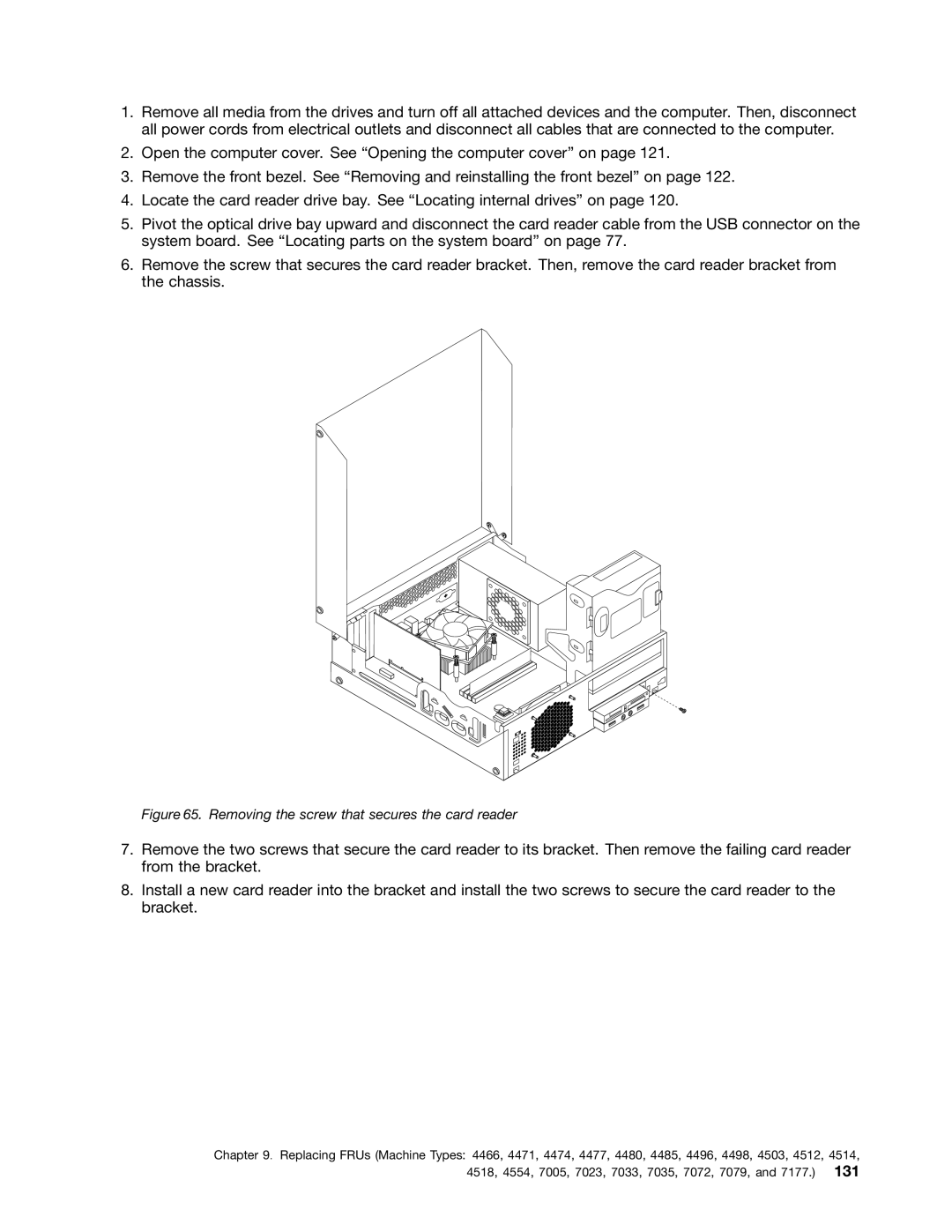 Lenovo 4485, 4471, 4466, 4498, 4480, 4474, 4496, 4477, 4497, 4476, 4495, 4499, 4473 Removing the screw that secures the card reader 