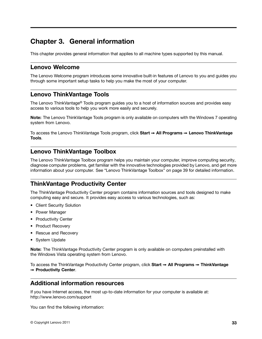 Lenovo 4499, 4471 Lenovo Welcome, Lenovo ThinkVantage Tools, Lenovo ThinkVantage Toolbox, ThinkVantage Productivity Center 