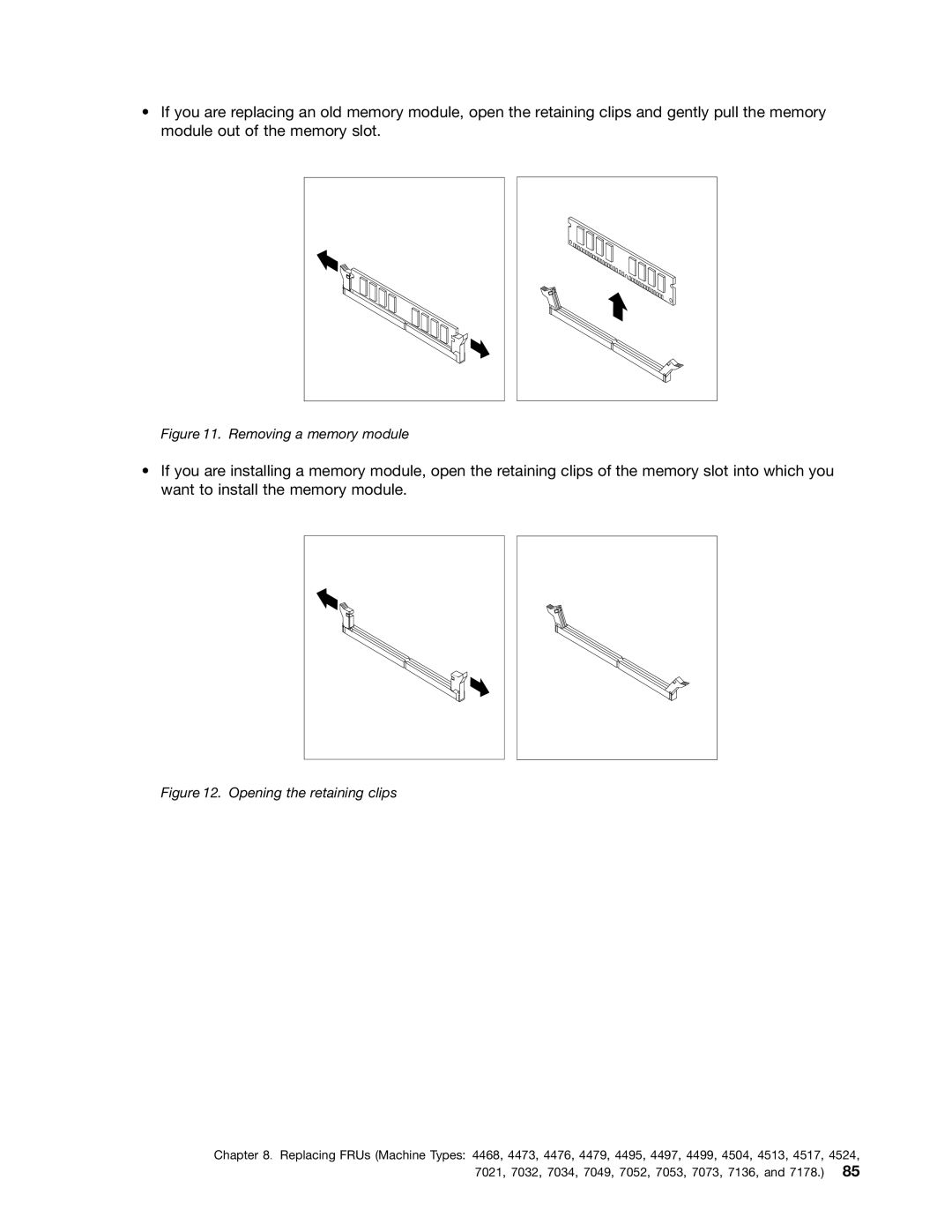 Lenovo 4480, 4471, 4466, 4498, 4485, 4474, 4496, 4477, 4497, 4476, 4495, 4499, 4473, 4468, 4479 manual Removing a memory module 