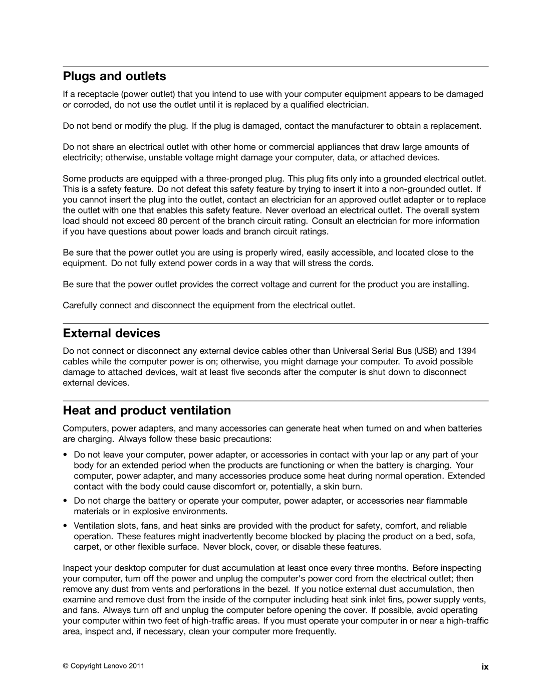 Lenovo 4474, 4471, 4466, 7023, 7005, 4512, 4503, 4514, 4554 Plugs and outlets, External devices, Heat and product ventilation 