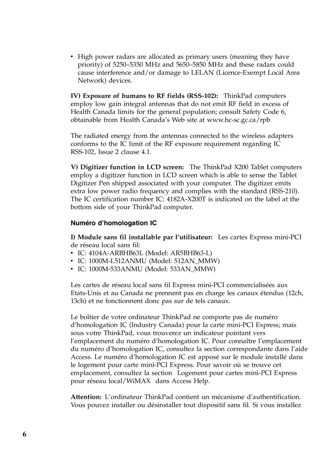 Lenovo 44C9770 manual Numéro d’homologation IC 