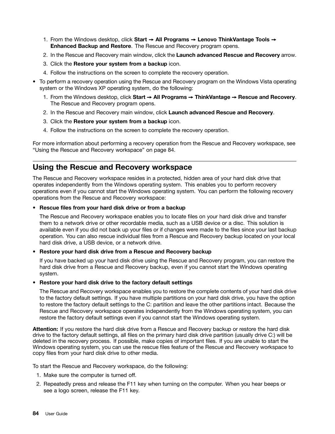 Lenovo 5016W78 manual Using the Rescue and Recovery workspace, Click the Restore your system from a backup icon 