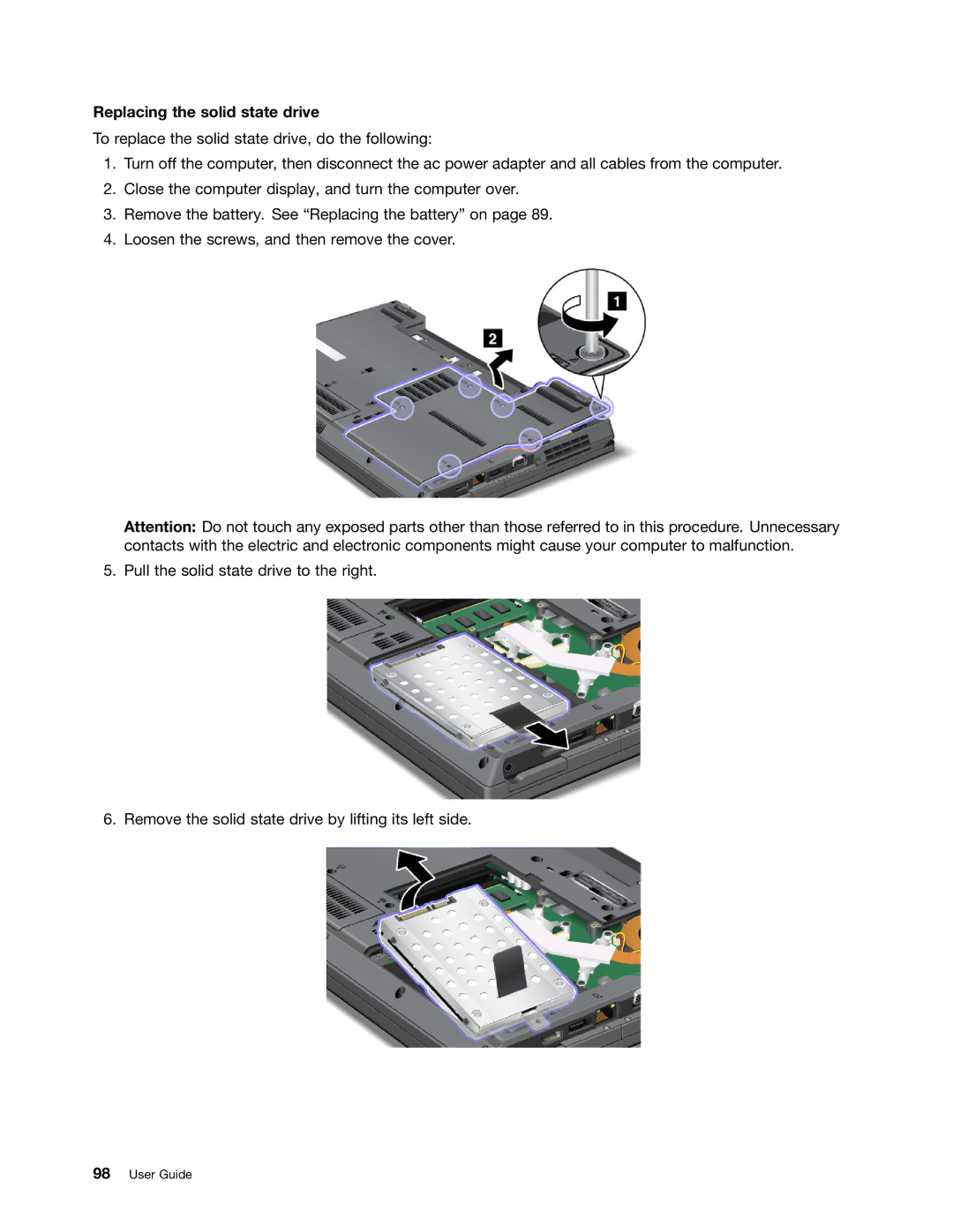 Lenovo 5016W78 manual Replacing the solid state drive 