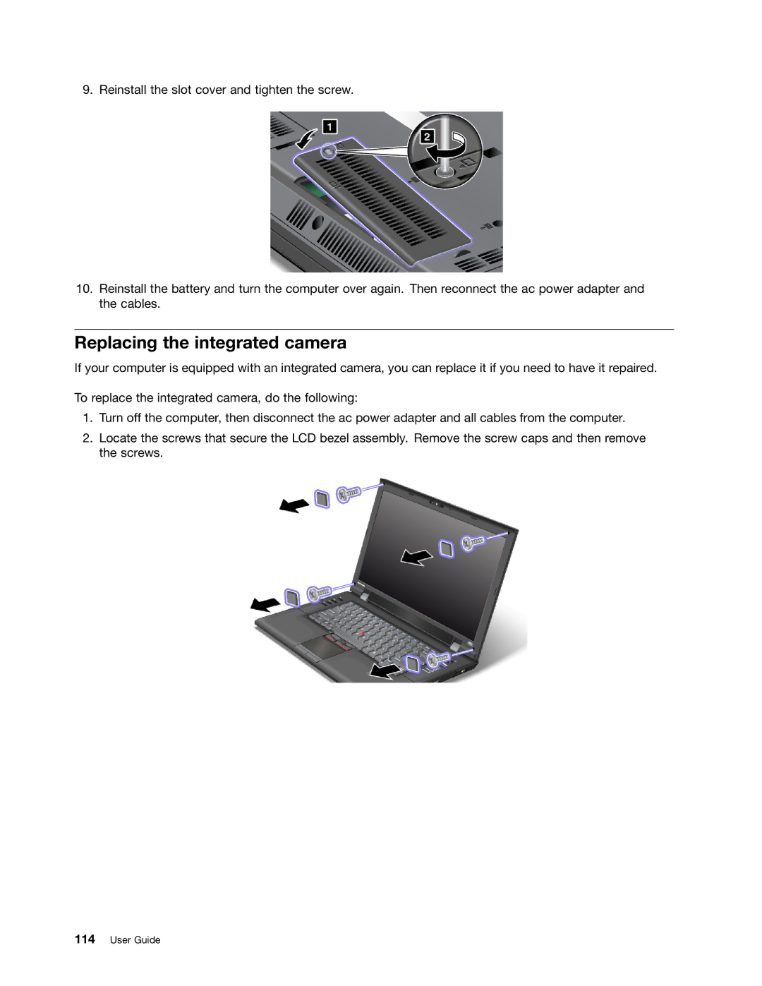 Lenovo 5016W78 manual Replacing the integrated camera 