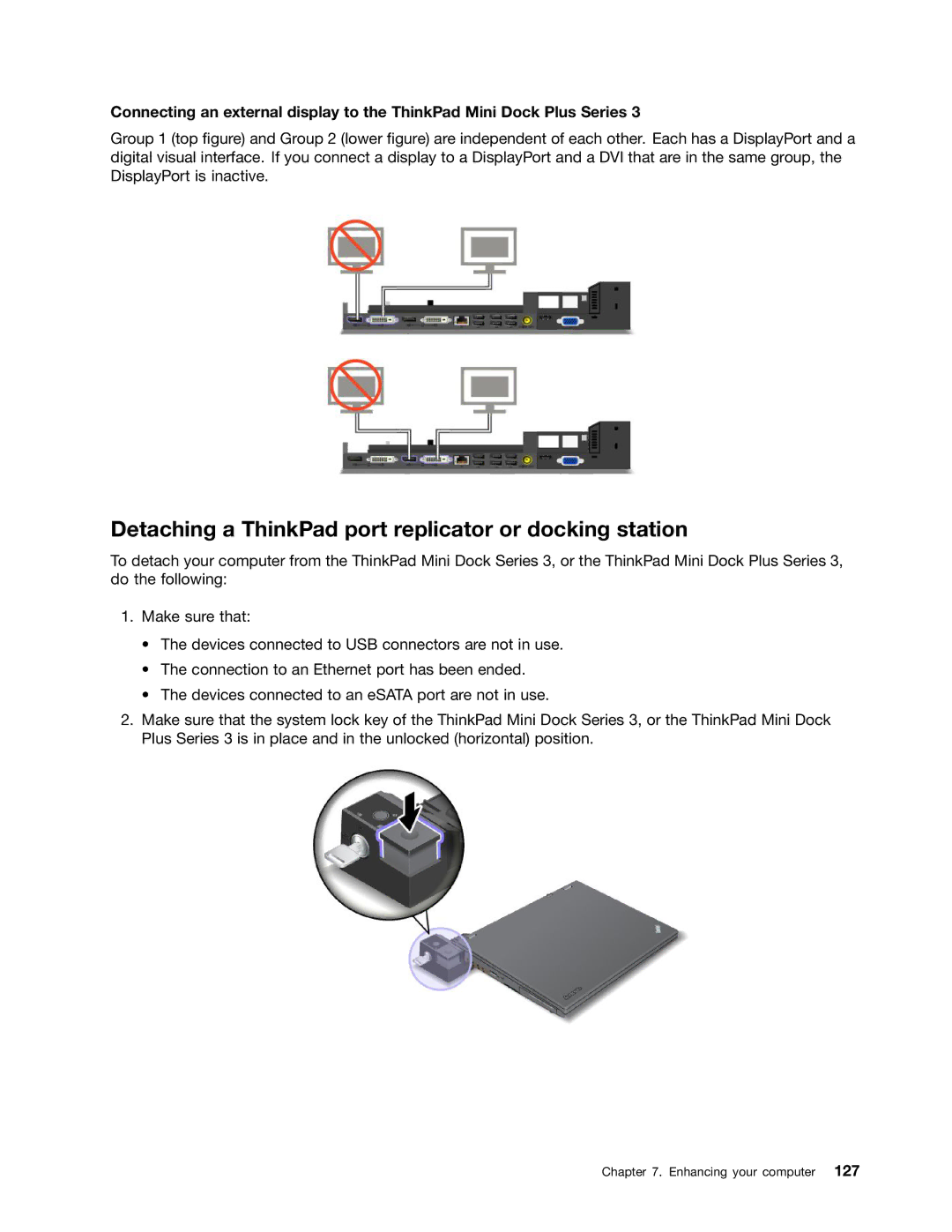 Lenovo 5016W78 manual Detaching a ThinkPad port replicator or docking station 