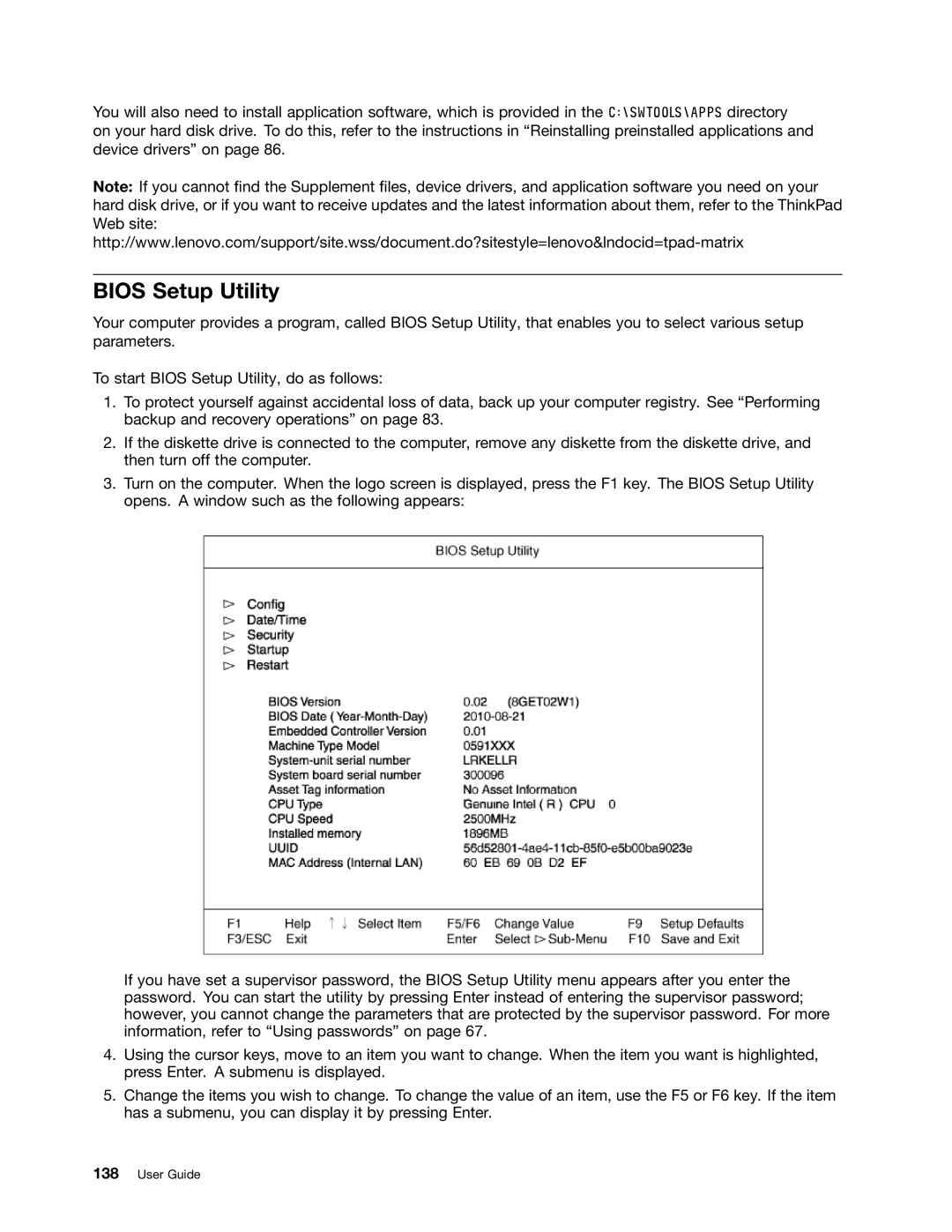 Lenovo 5016W78 manual Bios Setup Utility 