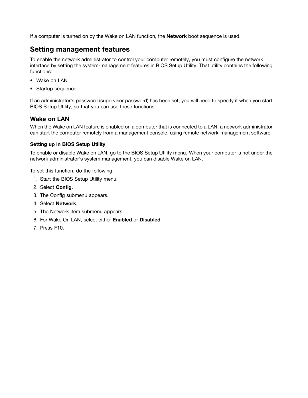 Lenovo 5016W78 Setting management features, Network boot sequence, Setting up in Bios Setup Utility, To define a sequence 