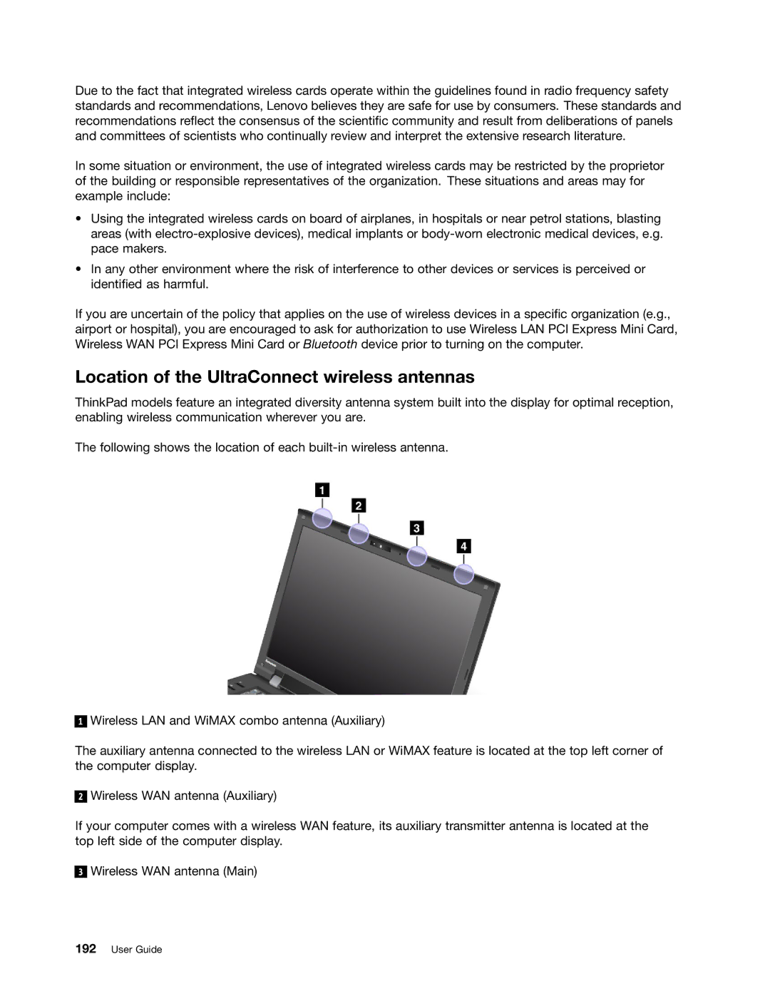 Lenovo 5016W78 manual Location of the UltraConnect wireless antennas 