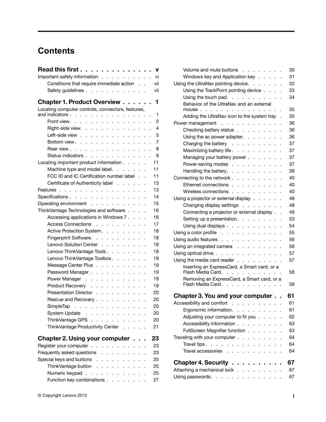 Lenovo 5016W78 manual Contents 