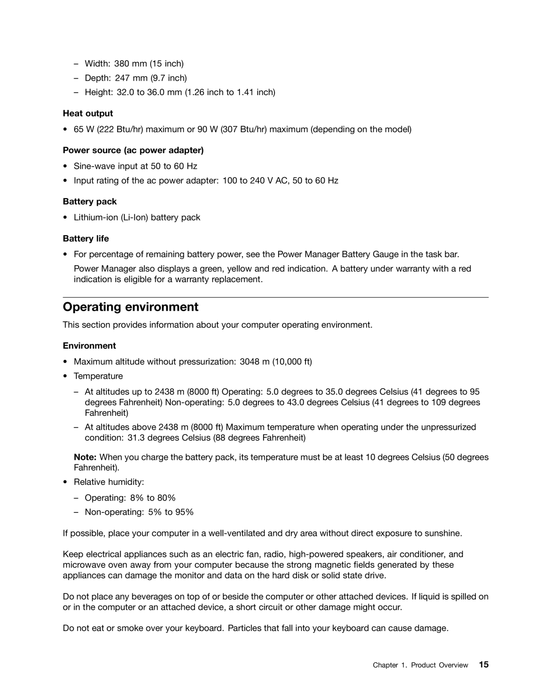 Lenovo 5016W78 manual Operating environment 