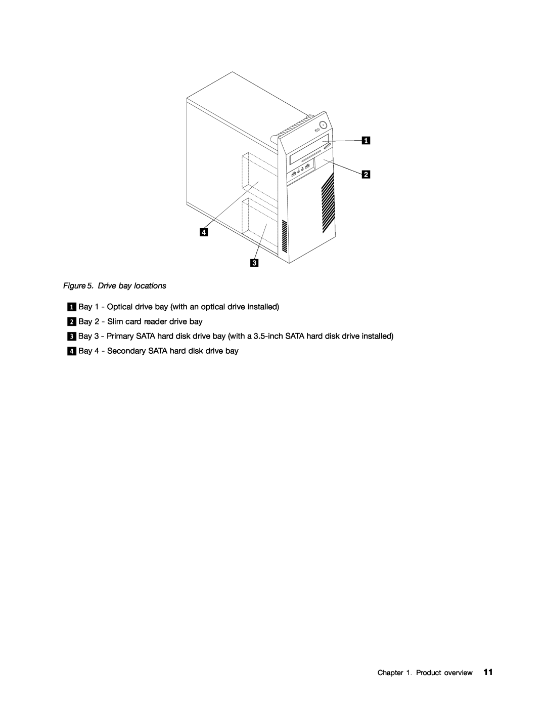 Lenovo 5055, 5063, 5065, 5059, 5053, 5044, 5061 Drive bay locations, Bay 1 - Optical drive bay with an optical drive installed 