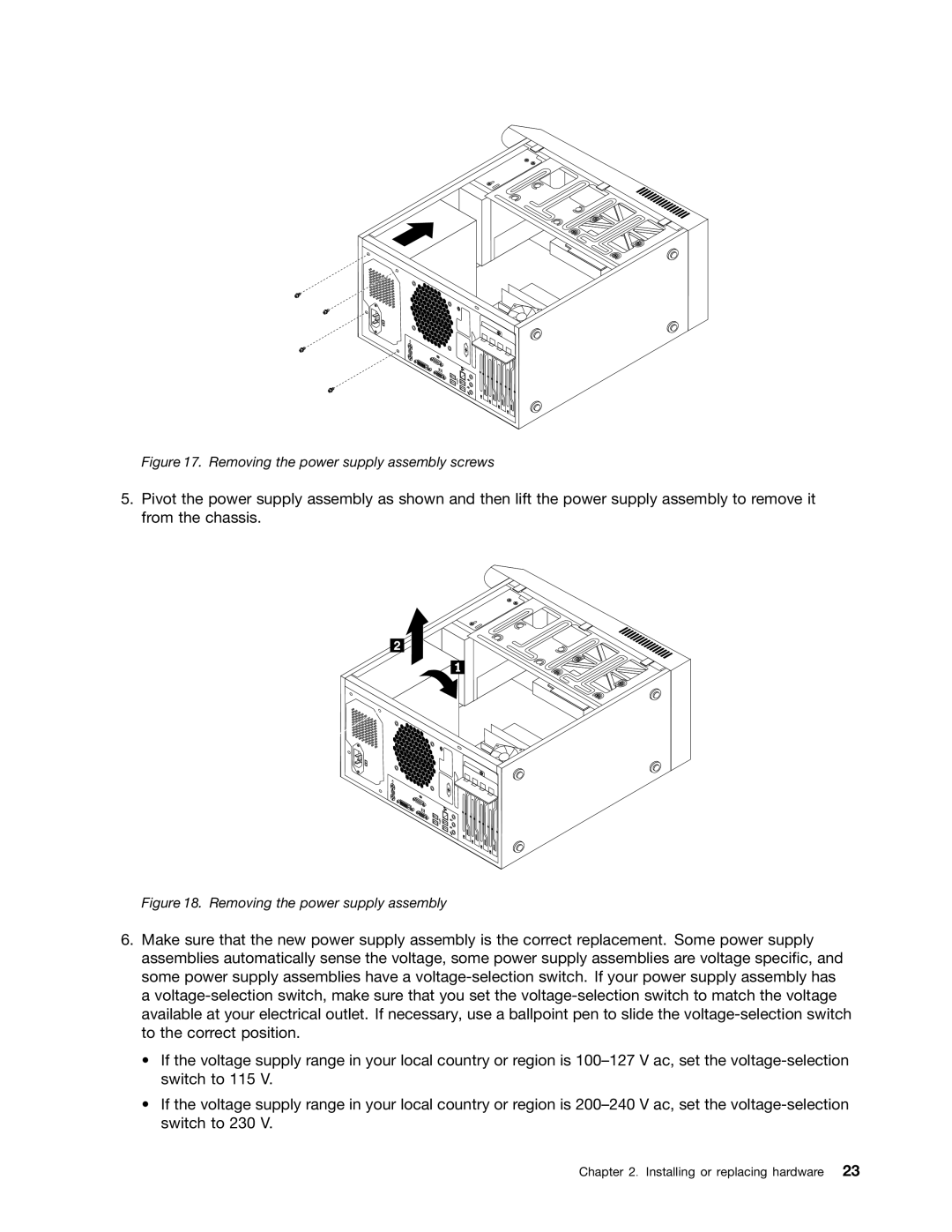 Lenovo 5057, 5063, 5065, 5059, 5053, 5044, 5061, 5041, 5051, 5055, 4162 manual Removing the power supply assembly screws 