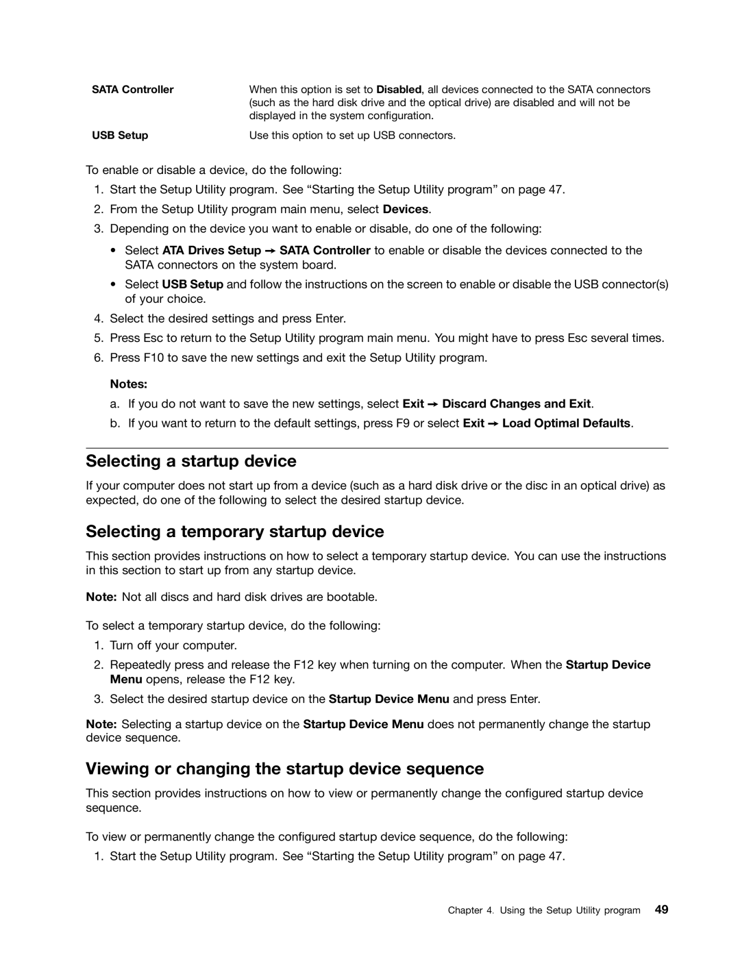 Lenovo 5059, 5063, 5065, 5053, 5044, 5061, 5041, 5051, 5055, 5057 Selecting a startup device, Selecting a temporary startup device 