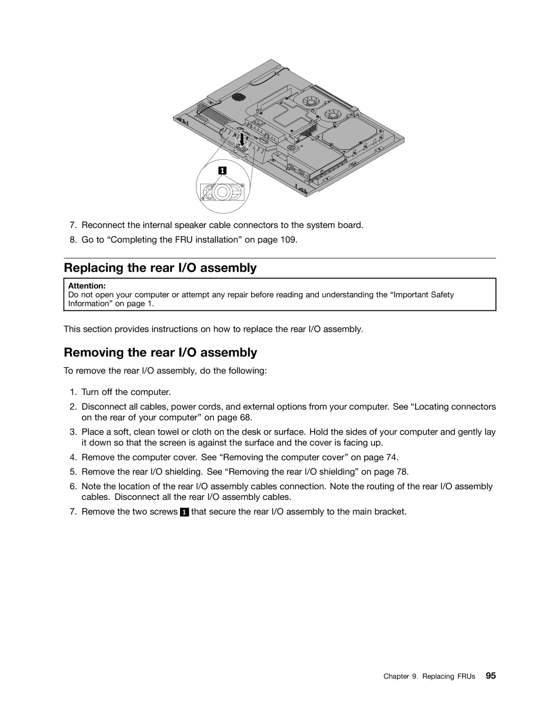 Lenovo 5114, 5106, 5150, 5110 manual Replacing the rear I/O assembly, Removing the rear I/O assembly 