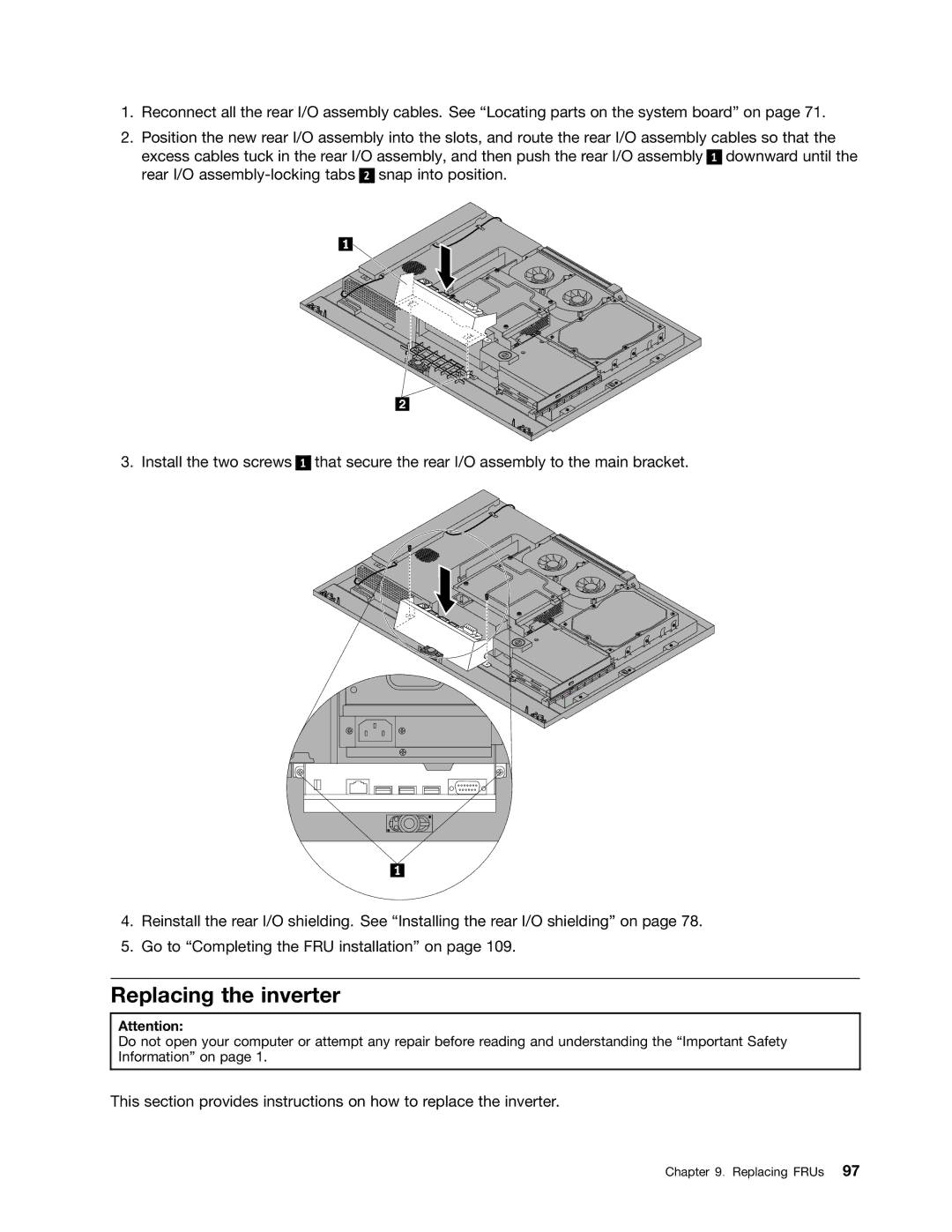 Lenovo 5110, 5106, 5114, 5150 manual Replacing the inverter 