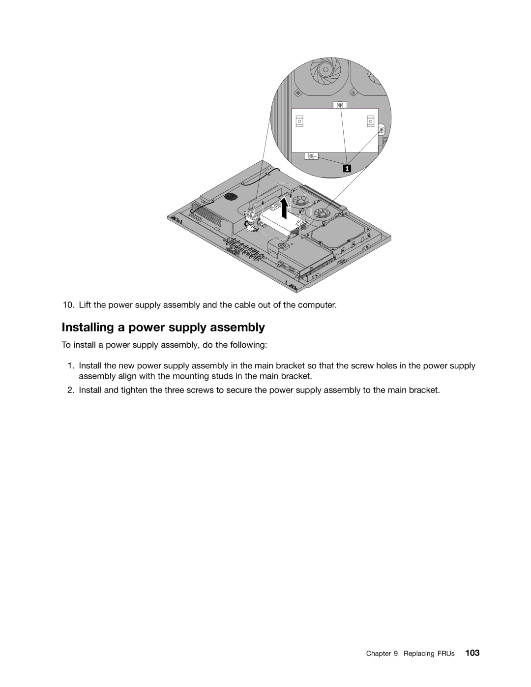 Lenovo 5114, 5106, 5150, 5110 manual Installing a power supply assembly 