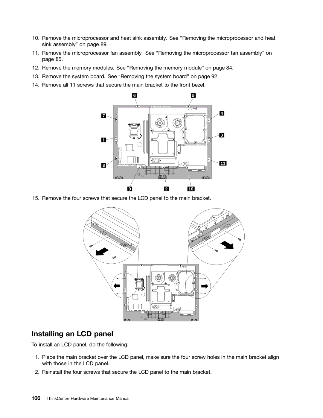 Lenovo 5106, 5114, 5150, 5110 manual Installing an LCD panel 