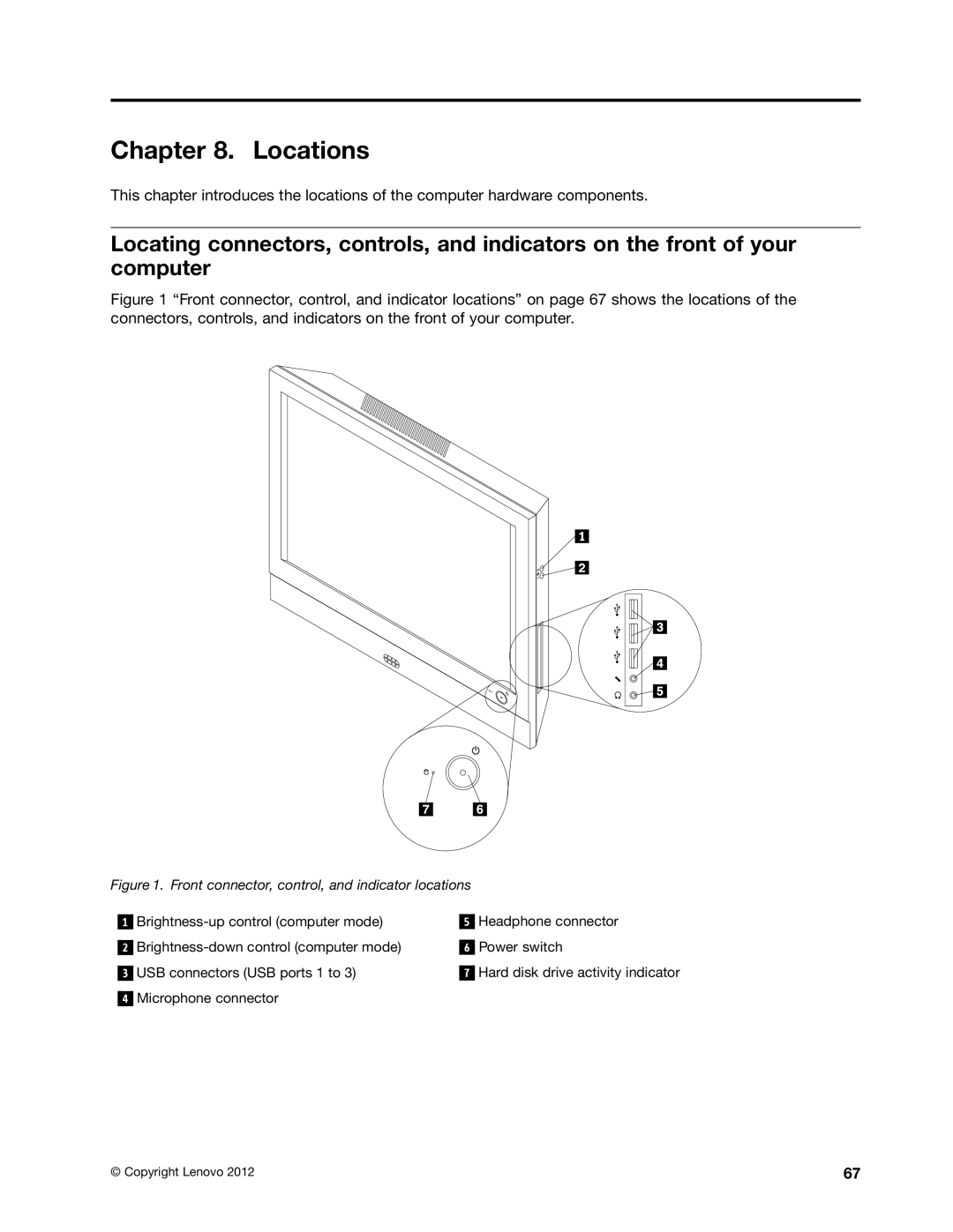 Lenovo 5114, 5106, 5150, 5110 manual Locations, Front connector, control, and indicator locations 