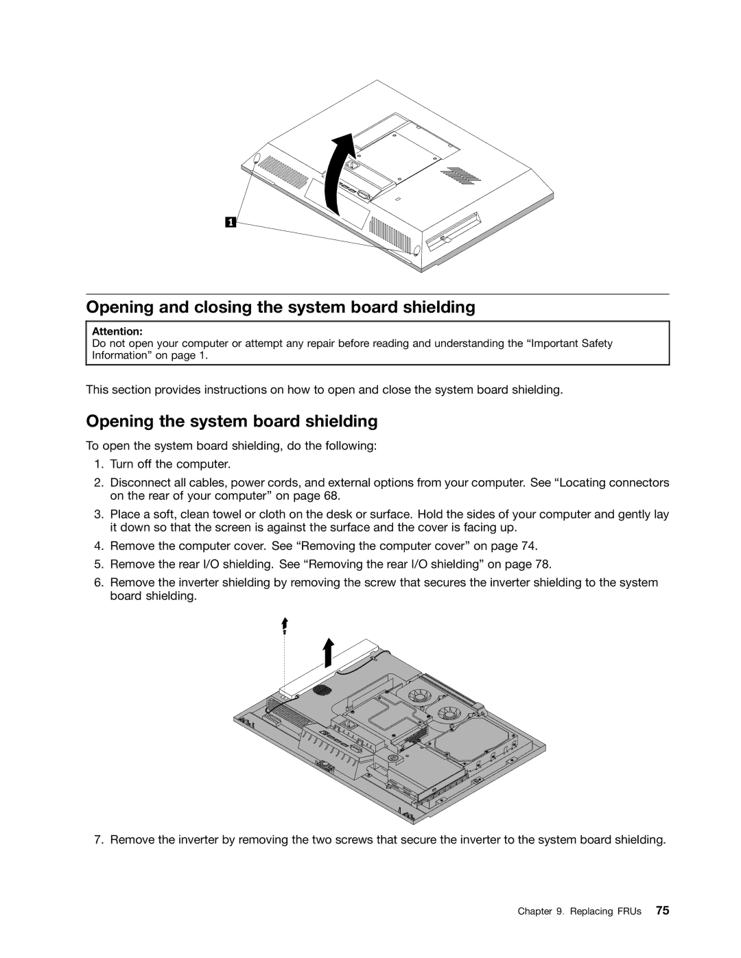 Lenovo 5114, 5106, 5150, 5110 manual Opening and closing the system board shielding, Opening the system board shielding 