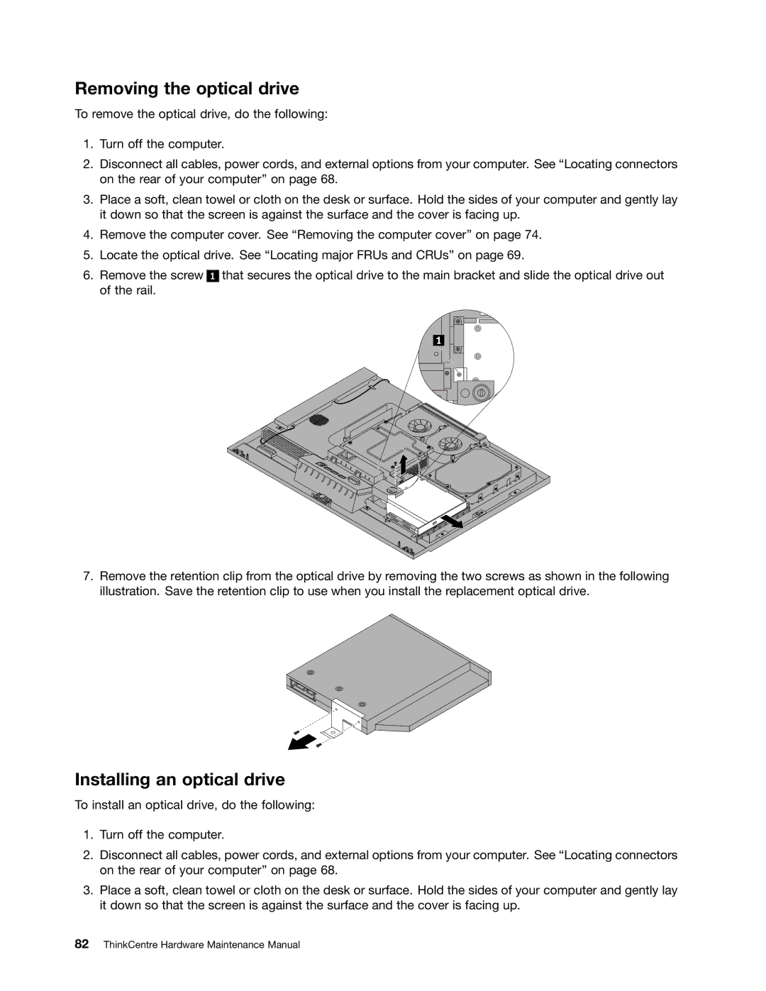 Lenovo 5106, 5114, 5150, 5110 manual Removing the optical drive, Installing an optical drive 