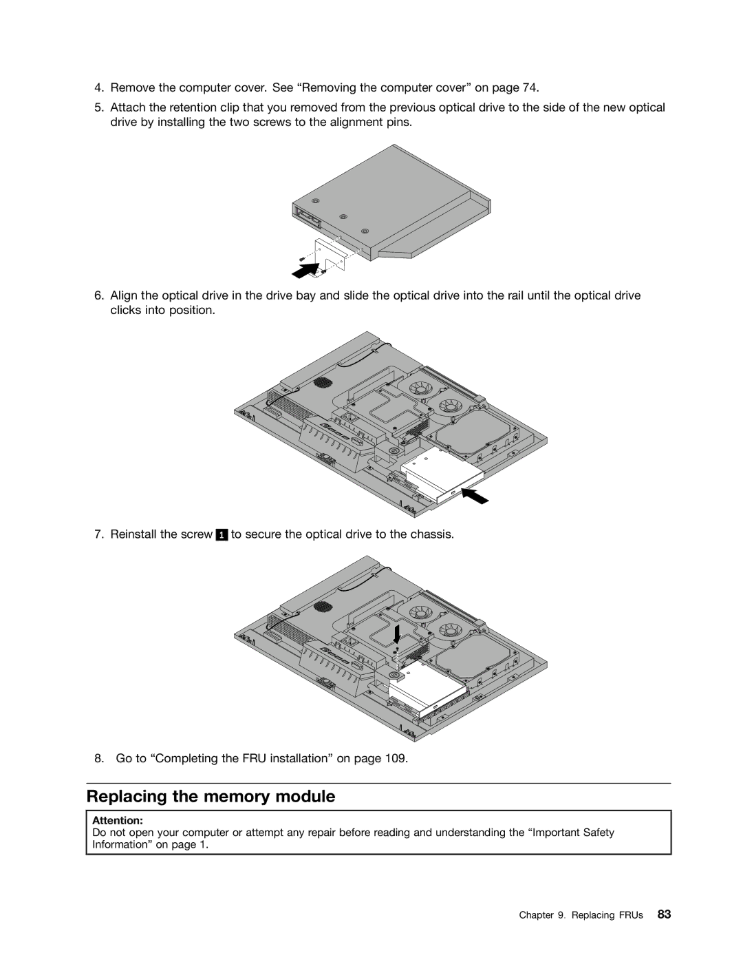 Lenovo 5114, 5106, 5150, 5110 manual Replacing the memory module 