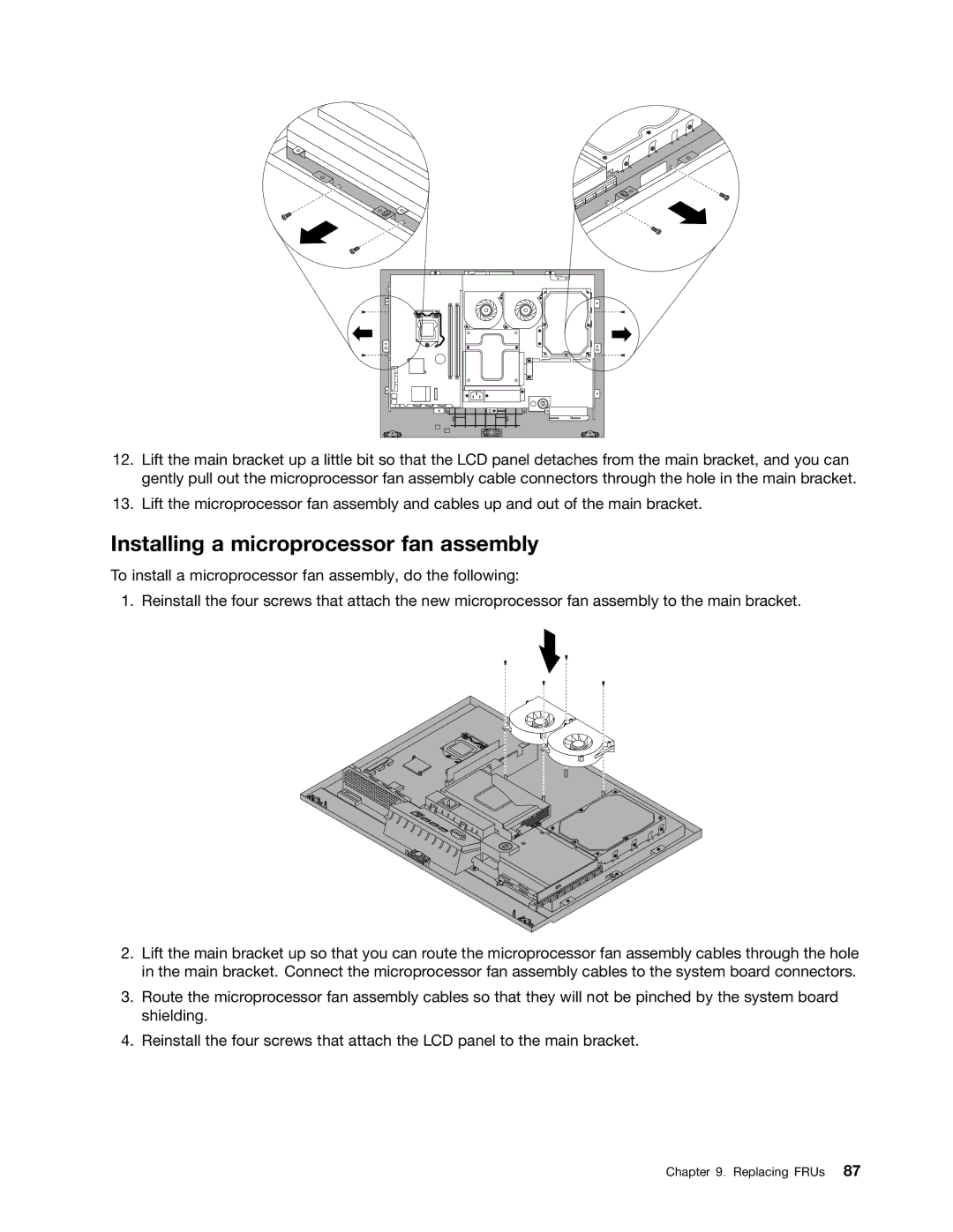 Lenovo 5114, 5106, 5150, 5110 manual Installing a microprocessor fan assembly 