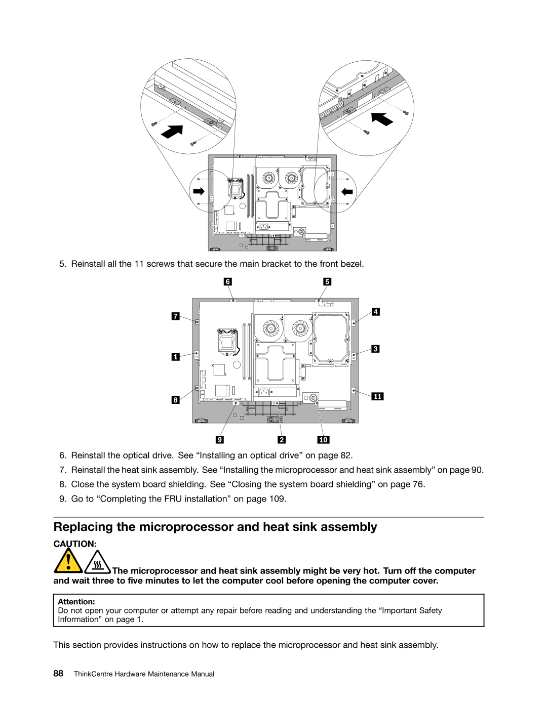 Lenovo 5150, 5106, 5114, 5110 manual Replacing the microprocessor and heat sink assembly 