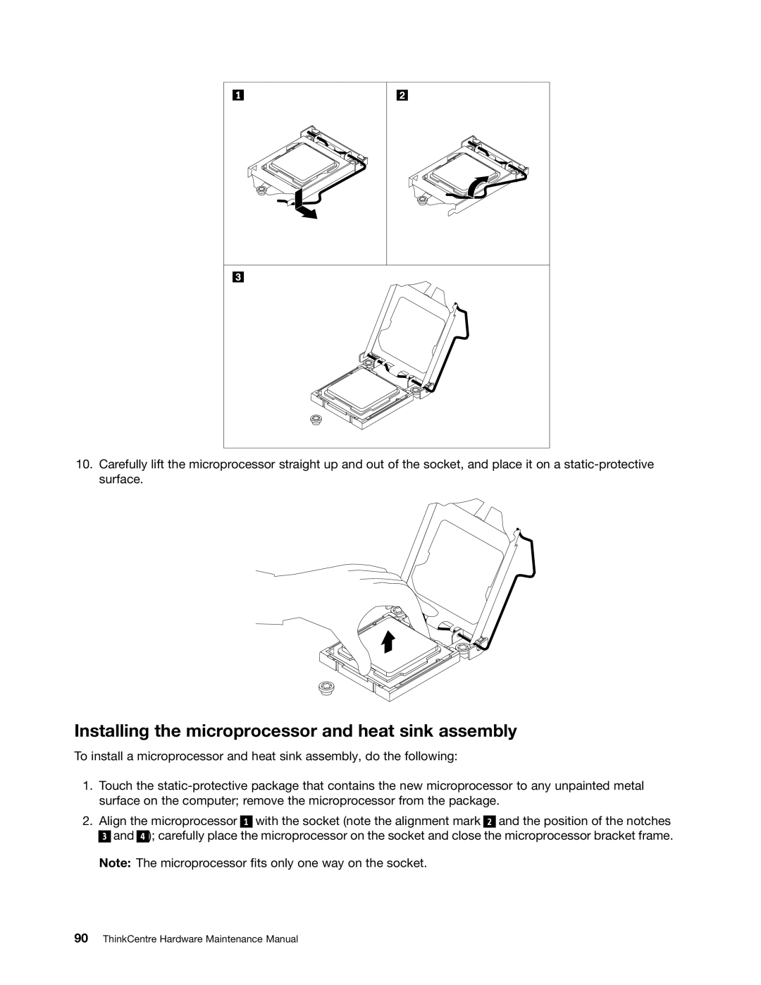 Lenovo 5106, 5114, 5150, 5110 manual Installing the microprocessor and heat sink assembly 