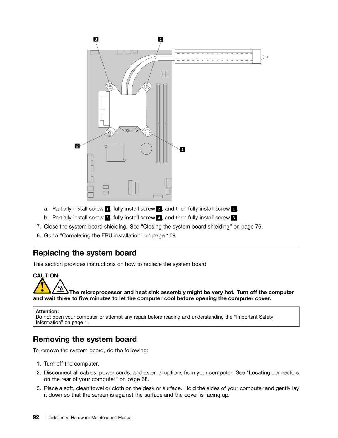 Lenovo 5150, 5106, 5114, 5110 manual Replacing the system board, Removing the system board 