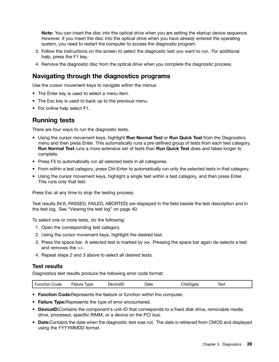 Lenovo 5354, 5214, 3425, 3980 manual Navigating through the diagnostics programs, Running tests 