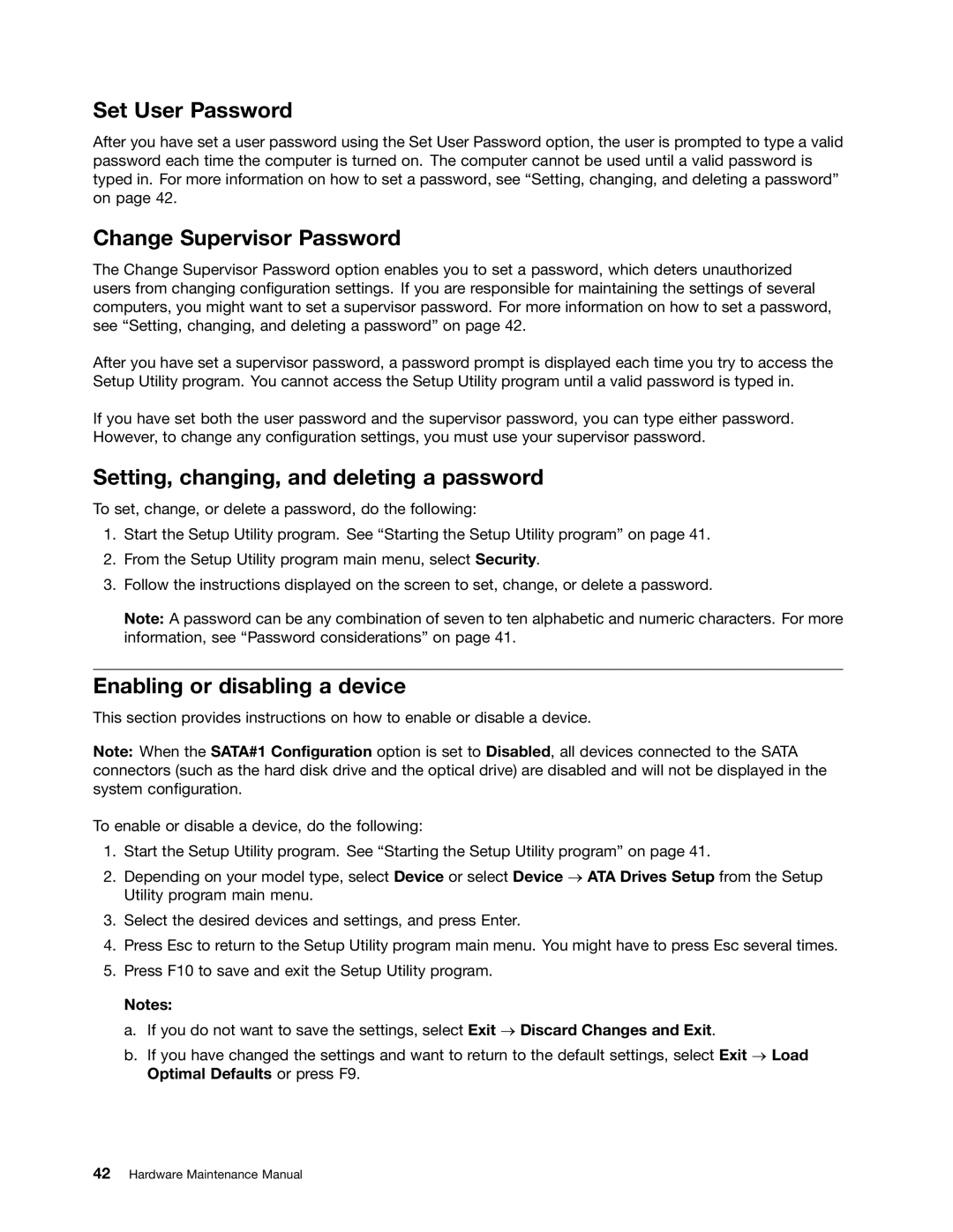 Lenovo 5214, 5354, 3425, 3980 manual Set User Password, Change Supervisor Password, Setting, changing, and deleting a password 