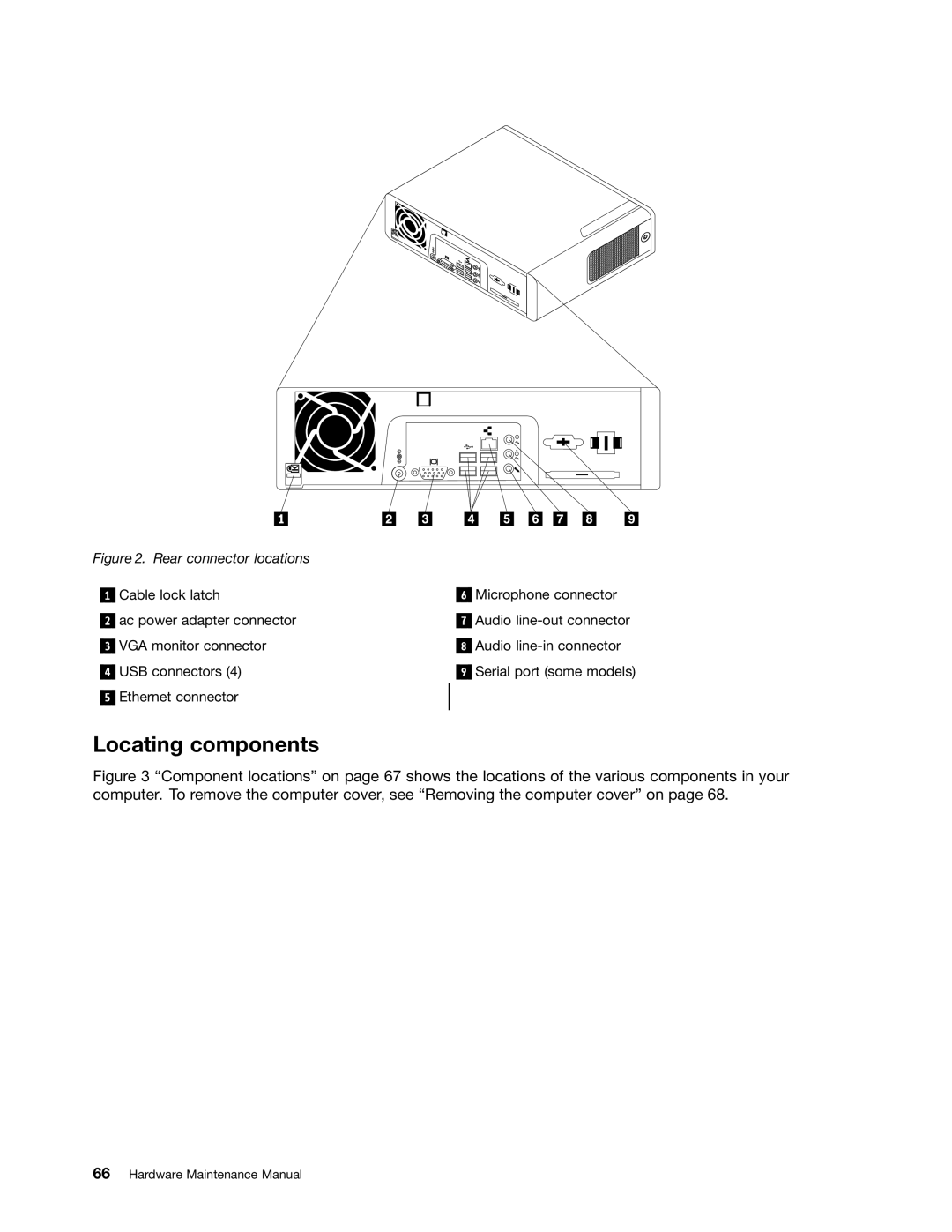 Lenovo 5214, 5354, 3425, 3980 manual Locating components, Rear connector locations 