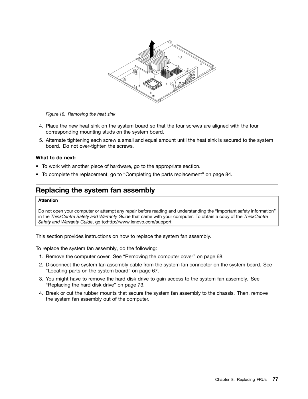 Lenovo 3980, 5214, 5354, 3425 manual Replacing the system fan assembly, Removing the heat sink 