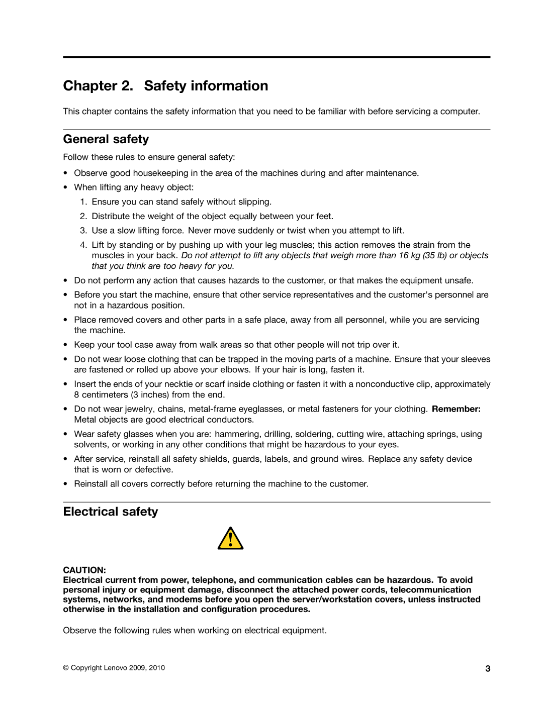 Lenovo 5354, 5214, 3425, 3980 manual Safety information, General safety, Electrical safety 