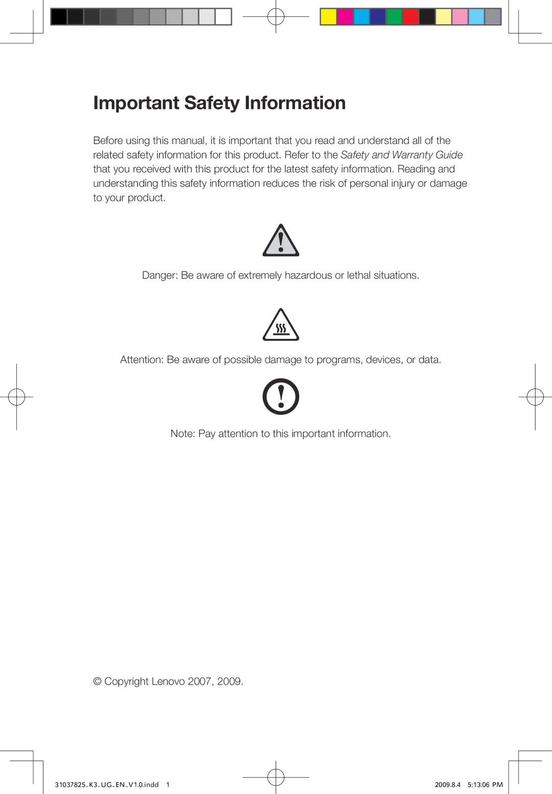 Lenovo 53161BU, K3 manual Important Safety Information 