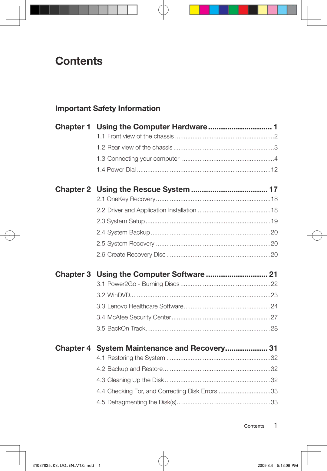 Lenovo 53161BU, K3 manual Contents 