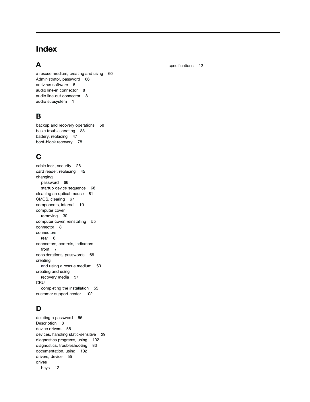 Lenovo 568, 569, 606, 567 manual Index, 117 