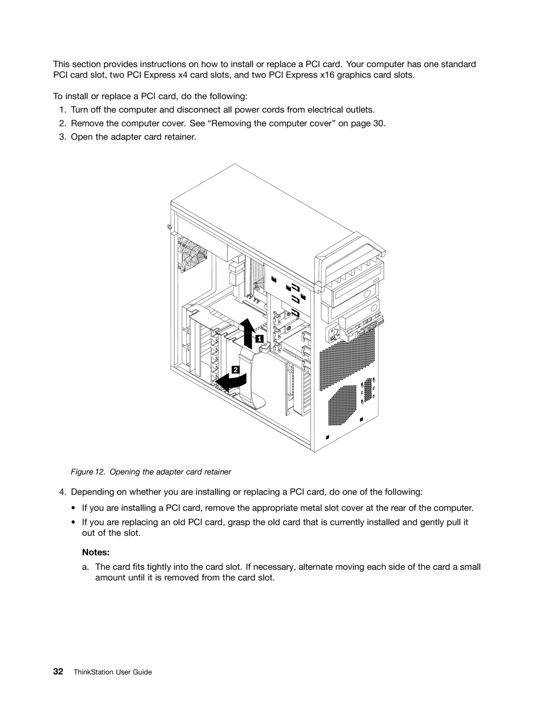 Lenovo 569, 568, 606, 567 manual Opening the adapter card retainer 