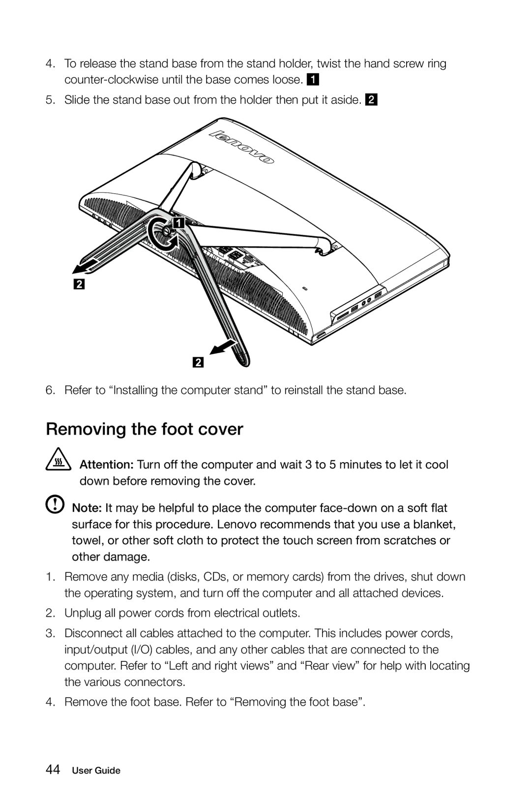 Lenovo 57315616 manual Removing the foot cover 