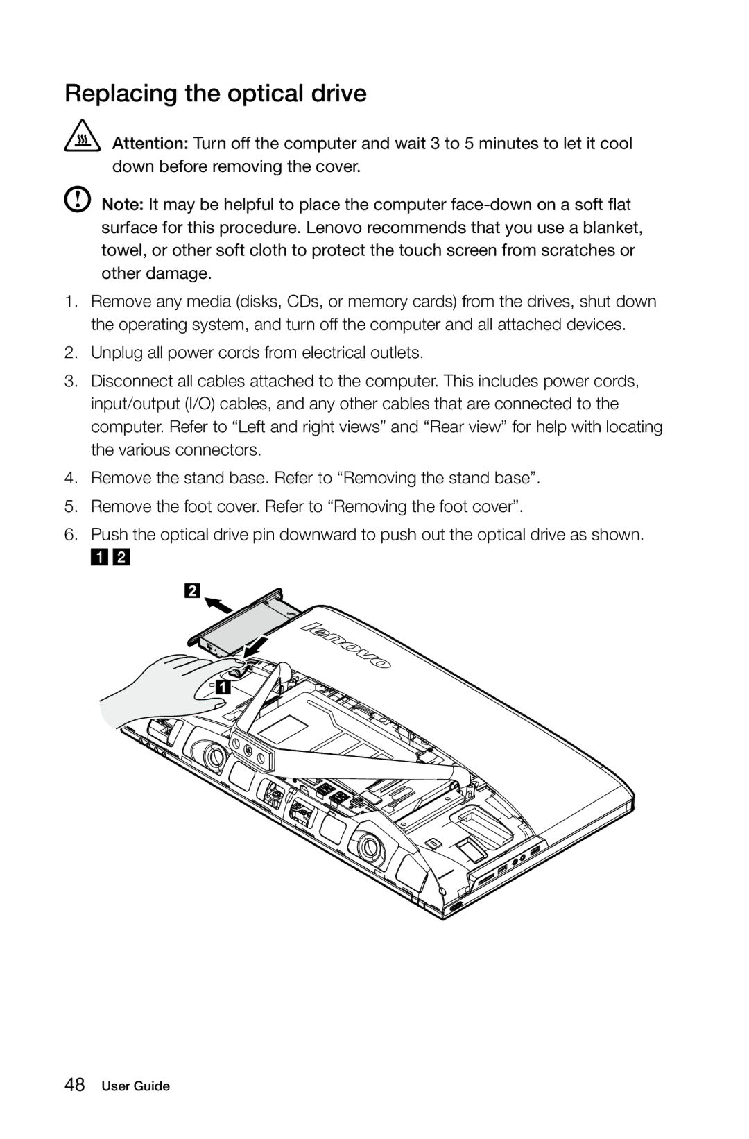 Lenovo 57315616 manual Replacing the optical drive 