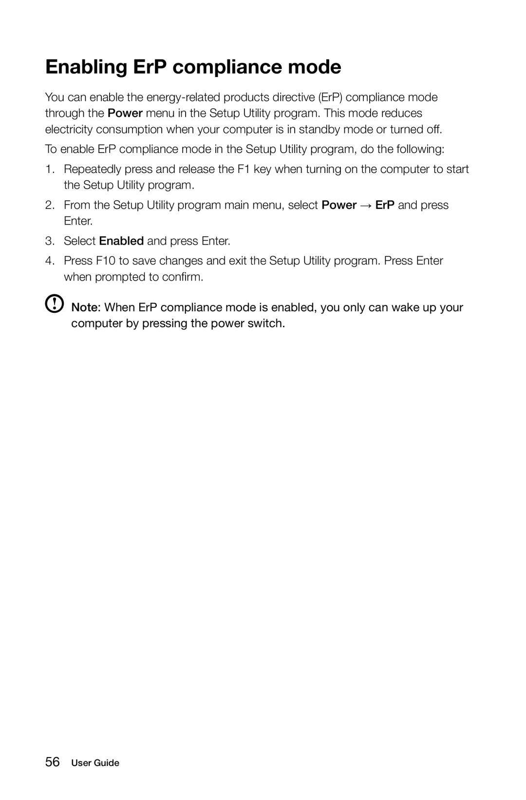 Lenovo 57315616 manual Enabling ErP compliance mode 