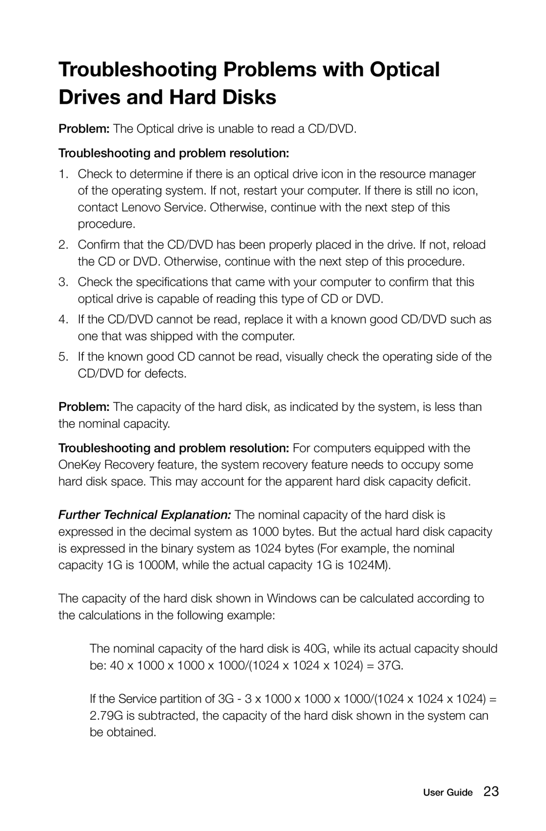 Lenovo 57315617, 57312695, 57315603, C440, C445, C345, C540 manual Troubleshooting Problems with Optical Drives and Hard Disks 