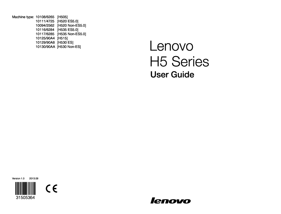 Lenovo 57321302 manual H5 Series, User Guide, 31505364, Version, 2013.09 