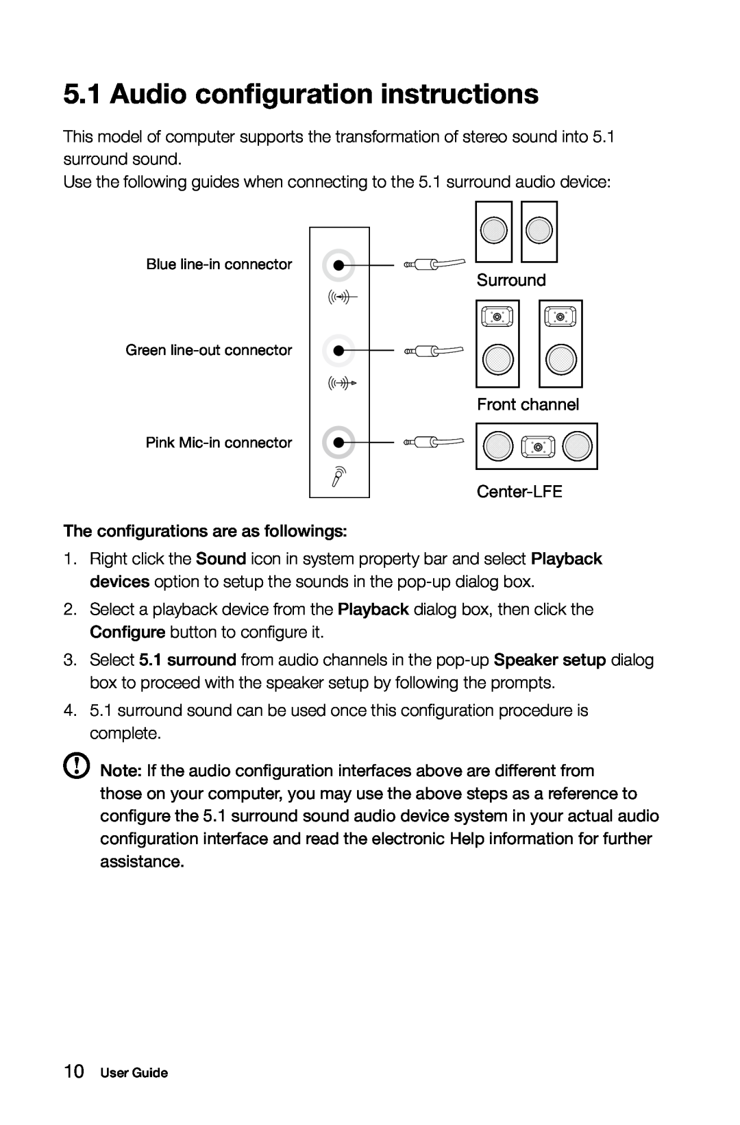 Lenovo 57321302 manual Audio configuration instructions 