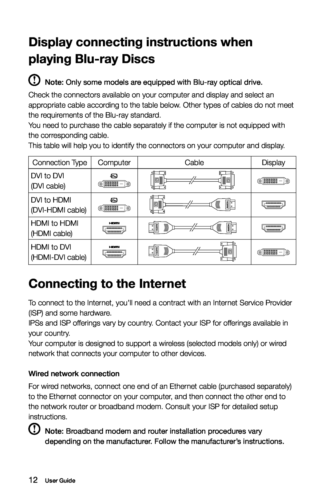 Lenovo 57321302 manual Display connecting instructions when playing Blu-ray Discs, Connecting to the Internet 