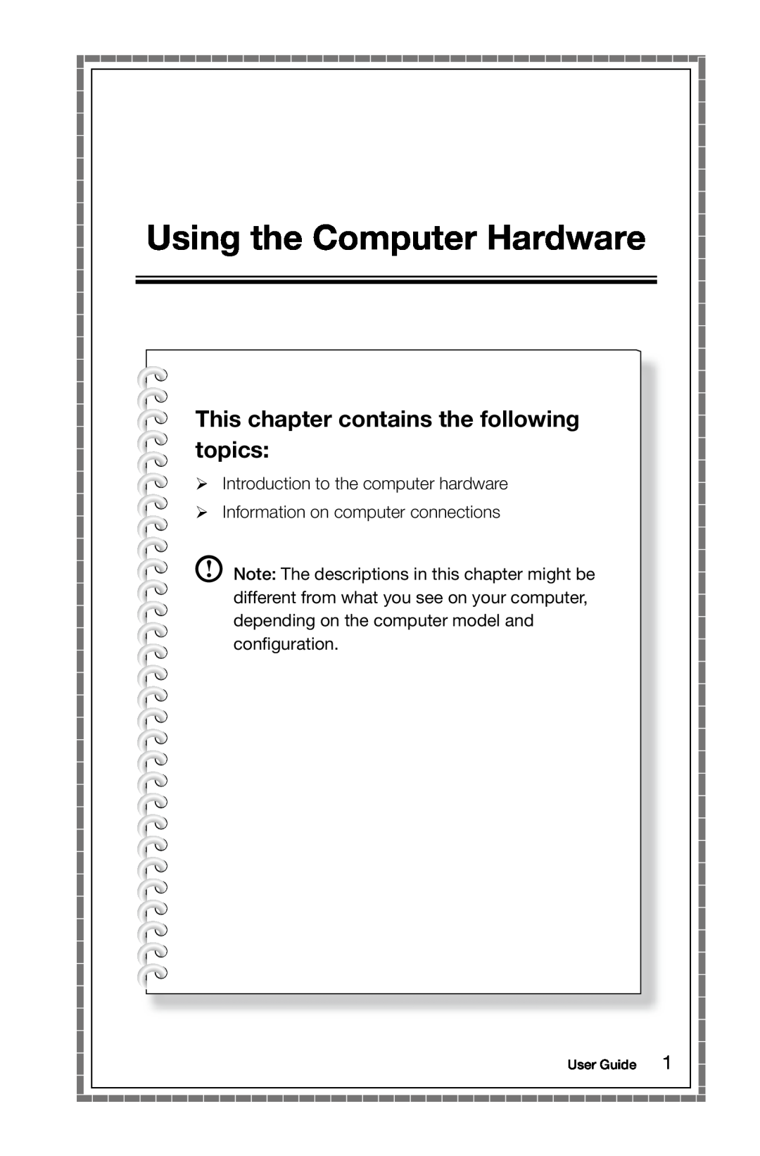 Lenovo 57321302 manual Using the Computer Hardware, This chapter contains the following topics, User Guide 