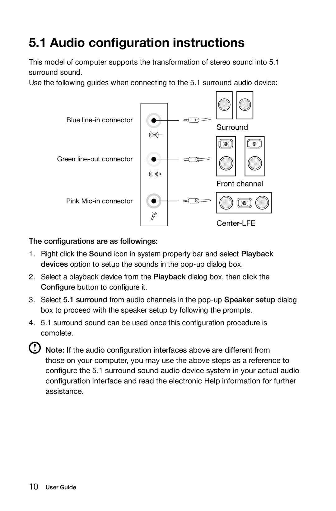 Lenovo 57321302 manual Audio configuration instructions 